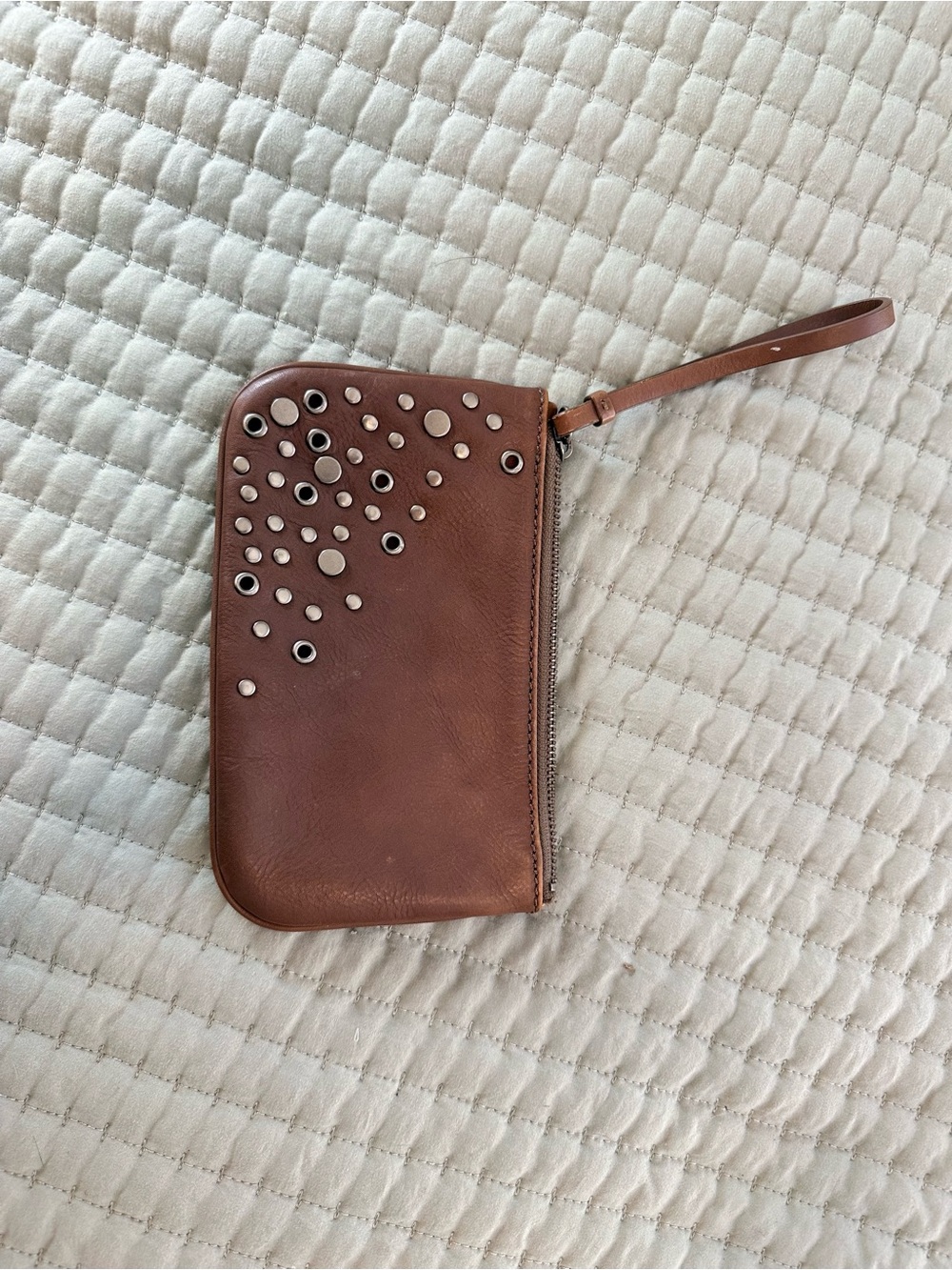J. Crew Beige Canvas Wristlet with Brown Trim